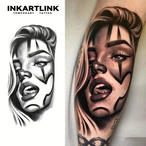 מדבקות קעקוע זמניות מציאותיות של INKARTLINK - עמידות במים לשבוע-שבועיים, עיצוב שחור ולבן נועז עם דוגמאות גיאומטריות, מושלם לפסטיבלי מוזיקה, מסיבות ואירועים מיוחדים, קעקועי פסטיבל, אביזרי מסיבה, עיצוב גרפי נועז, דבק עמיד