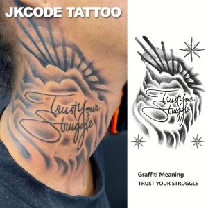 קוד JK קעקוע השראה גרפיטי קעקוע זמני - "סמוך על המאבק שלך" ביטוי מוטיבציה, עיצוב צוואר וידיים צמחוני, יוניסקס, עמיד למים לאורך זמן, לבישה למשך 15 יום