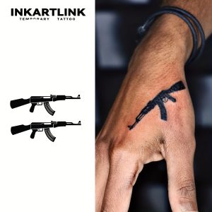 INKARTLINK 3 מוצרים/סט, טכנולוגיה מהפכנית לקעקוע, קעקוע חצי-קבוע, מכונת קעקוע, AK47, קטן, קעקוע מרגש לב, קעקוע זמני, קעקוע מזויף, עמיד למים, מראה קעקוע אותנטי, קעקוע צמחים