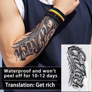 מדבקת קעקוע זמנית "התחל להתרווח" - אמנות גוף מציאותית ואטומה ל-12 ימים, תכשיטי זרועות וגוף לגברים ונשים, דפוס קעקוע קבוע, קישוט לזרועות וגוף בסגנון קעקוע מורץ, עבודת שולייה מורכבת